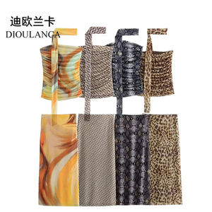 DIOULANCA 欧美风外贸动物纹印花绢网上衣半身裙 5039475 5039472