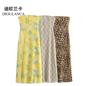 DIOULANCA 欧美风外贸女装新款性感印花绢网抹胸连衣裙女 5039470