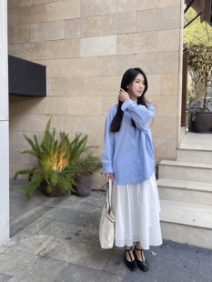 代购 ICE DUST韩国正品 定制喷泉扣长袖 衬衫 女夏季