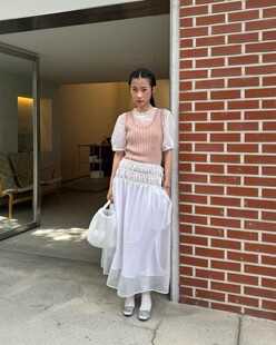 monoha 夏新品 韩国正品代购  女韩系百搭夏季轻薄半裙半身裙