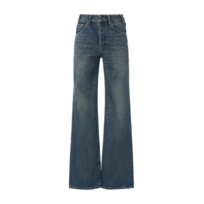 全棉复古水洗做旧微喇叭牛仔裤