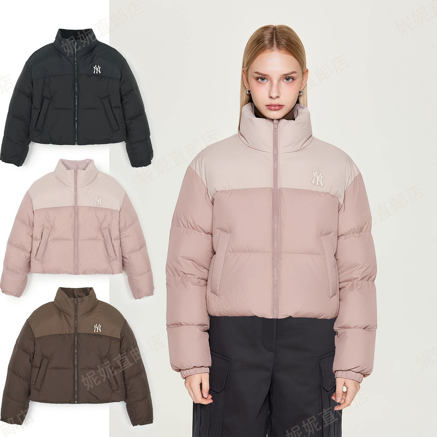 Ni妮韩国直邮25新款NY拼接百搭短款女款羽绒服3FDJB4156