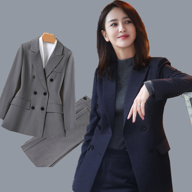 大码女装春秋季胖MM西服外套主持人职业西装喇叭裤子两件套200斤