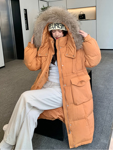 25新款特大码胖mm宽松加厚长款收腰减龄90绒貉子毛领羽绒服外套女