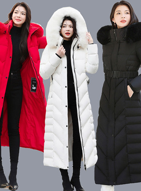 25新款加厚大码红色羽绒服女胖mm气质超长款修身显瘦真狐狸毛领潮