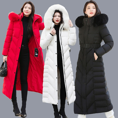 25新款加厚大码红色羽绒服女胖mm气质超长款修身显瘦真狐狸毛领潮