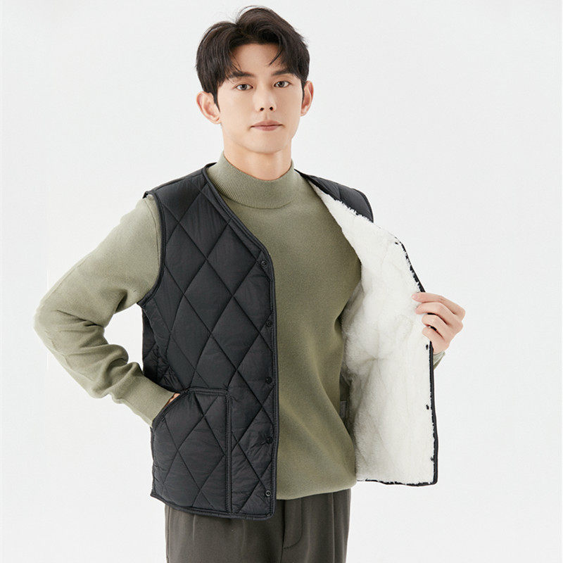 马甲男款冬季羽绒棉保暖背心加绒加厚大码工作服内搭羊羔绒坎肩