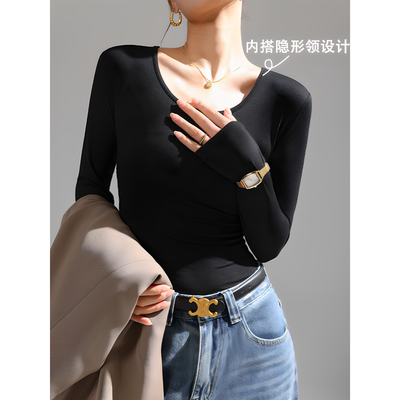 2025新款黑色圆领修身长袖T恤