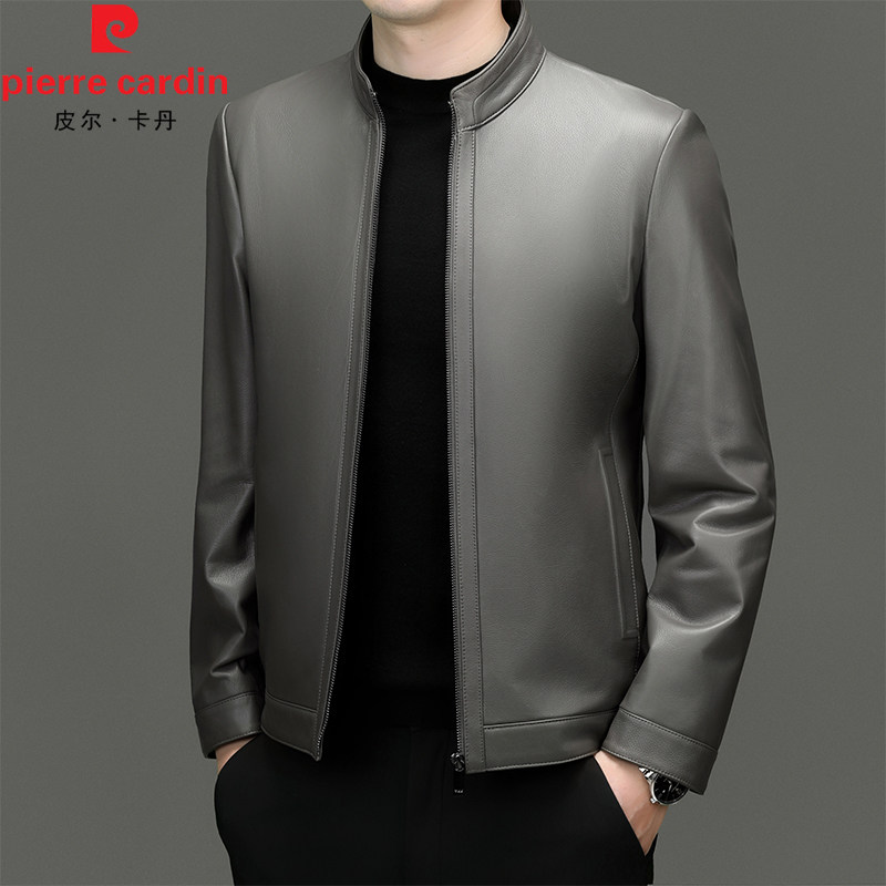 皮尔卡丹立领绵羊皮皮衣男士真皮外套新款海宁皮夹克春秋季潮春装