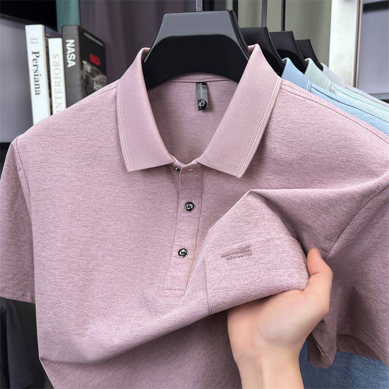 爸爸夏装短袖t恤男中老年人翻领polo衫上衣夏季爷爷薄款冰丝衣服