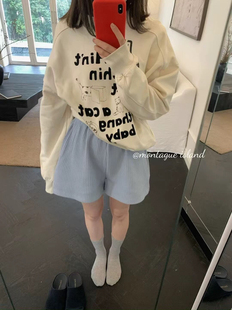 Montague现货特价～韩系2025新款松紧腰休闲百搭纹理感直筒短裤女