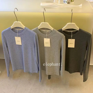 elephant大象家 现2024秋冬纯色百搭显瘦正肩磨毛打底衫长袖T恤女