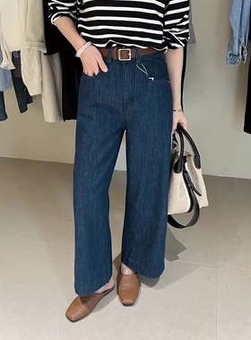 over rich现货～加绒牛仔裤女2024秋冬新款复古百搭直筒裤九分裤