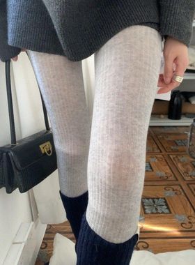 May3socks春秋miu系宽条纹微透连裤袜薄款显瘦打底袜带脚跟打底裤