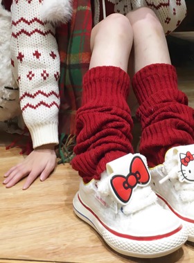 May3socks 新年红色小腿袜套针织厚圣诞节红色袜子女生长筒堆堆袜