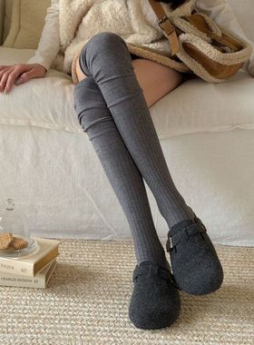 秋冬保暖过膝小腿袜搭配长靴袜子女美拉德咖色堆堆袜高筒袜miu系
