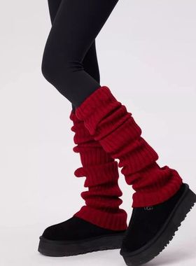70cm辣妹复古红色腿套y2k加厚小腿堆堆袜秋冬针织袜套配鲨鱼裤女