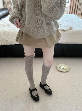may3socks 卡其色长筒袜女生秋冬高筒袜纯色小腿袜微压显瘦过膝袜