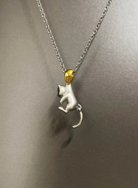Heureusement猫咪吊坠项链女生可爱躲猫猫小众设计高级感双色项坠
