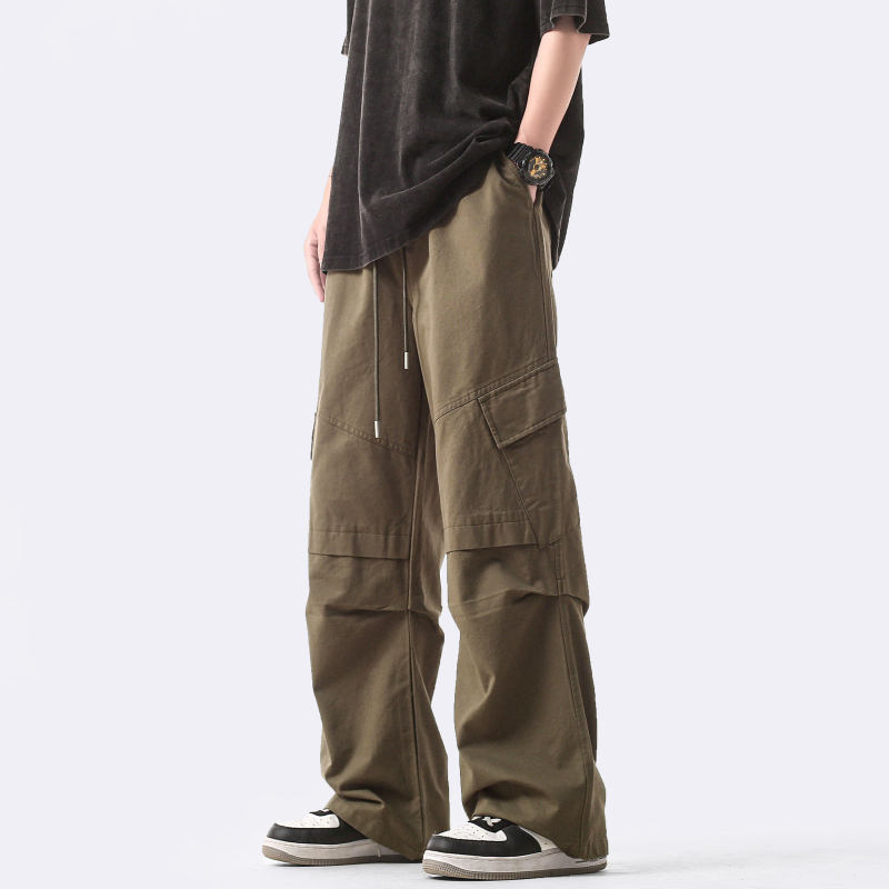 夏季2024新款复古伞兵工装裤男潮牌美式高街宽松百搭抽绳休闲长裤