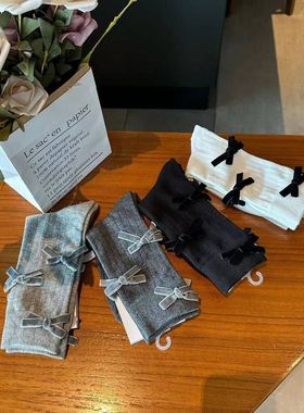 植绒韩系三只蝴蝶结小众设计东大门女袜