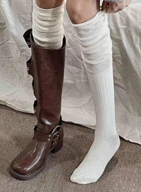 May3socks 秋冬季过膝袜拼接白色堆堆袜长筒袜过膝美拉德搭配长靴