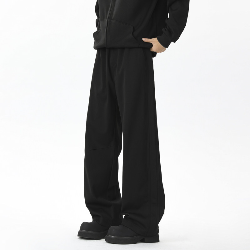 美式重磅黑色卫裤男生秋冬季潮牌加绒加厚宽松阔腿运动裤休闲长裤