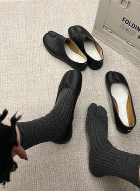 黑色二趾袜子女秋冬季运动脚趾袜分趾棉袜人字拖猪蹄五趾长筒棉袜