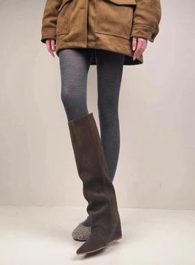 复古贵气千金感微透打底袜女秋冬格雷系显瘦外穿不掉裆连裤袜长袜