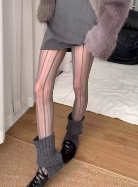 miu系芭蕾风防勾丝镂空斜纹藤蔓咖色薄款打底袜子女小花白丝袜女