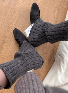 May3socks 秋冬季堆堆袜袜套开叉复古套竖条坑条中筒袜保暖小腿套