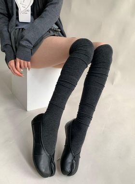 桑蚕丝羊毛过膝袜褶皱叠穿长筒堆堆袜薄款纯色纯欲甜美大腿袜女