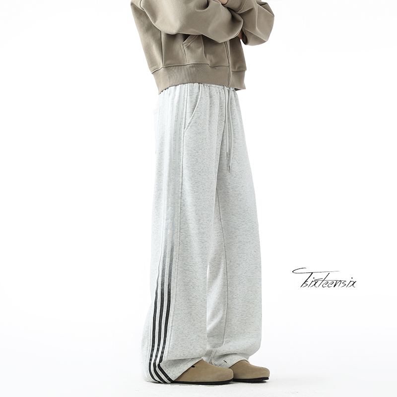 美式高街渐变条纹卫裤男士秋冬季潮牌宽松百搭休闲长裤直筒阔腿裤