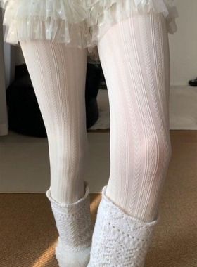 复古纯色麻花麦穗微透肉条纹连裤袜不掉档日系打底袜女秋冬连脚