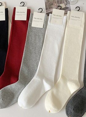 小腿袜女生春秋棉袜长筒袜纯色显瘦及膝袜高筒灰色长袜子薄款长筒