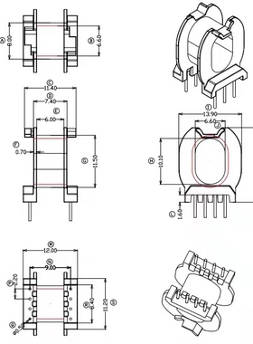 快充变压器ATQ18磁芯骨架 PC95材质加ATQ18骨架卧式4+4 针电木材