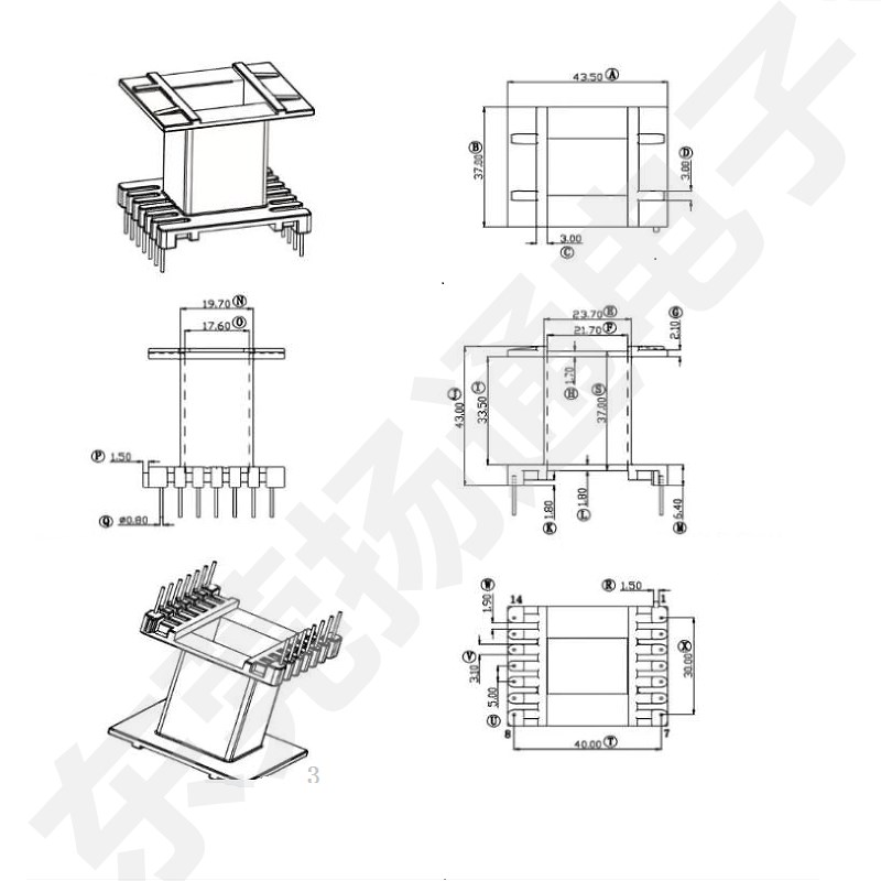 EE55B高频骨架磁芯EE55-21变压器骨架磁芯立式7+7针