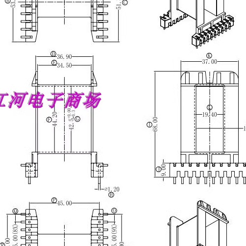 ee55加宽磁芯骨架卧式高频变压器