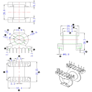 PQ3230铁氧体磁芯骨架PQ3230变压器磁芯电木骨架卧式6+6