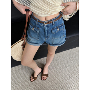 PAPERLLL辛间 美式工装风 复古翻盖口袋中腰牛仔短裤女夏辣妹热裤