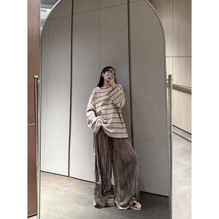 PAPERLLL辛间 褶曳流影 丝绒高腰压褶阔腿裤女冬垂感百搭休闲长裤