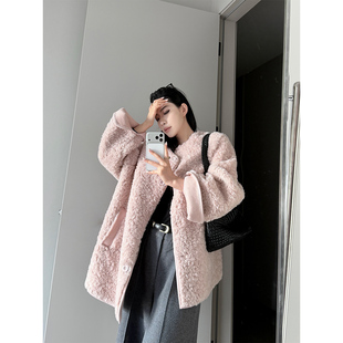 PAPERLLL辛间 暖派绒语 慵懒风仿羊羔毛圆领外套女冬宽松保暖上衣
