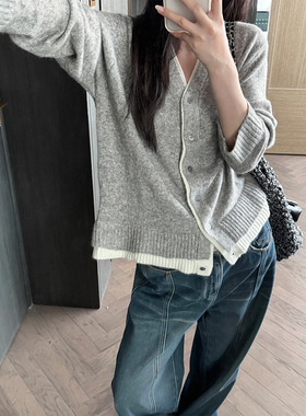 PAPERLLL辛间 松弛哲学 慵懒miu系假两件V领羊毛针织开衫女冬毛衣