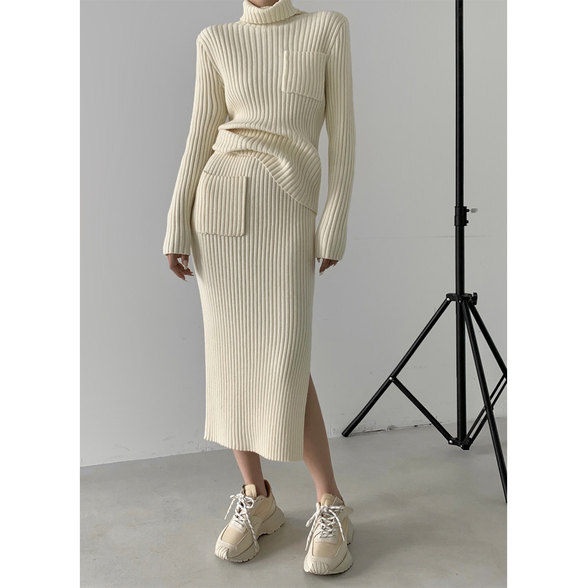 PAPERLLL辛间秋冬慵懒风圆坑条高领羊毛上衣+高腰显瘦半身裙女,女装/女士精品,时尚套装,淘宝优惠券,粉丝福利购,淘宝优惠卷