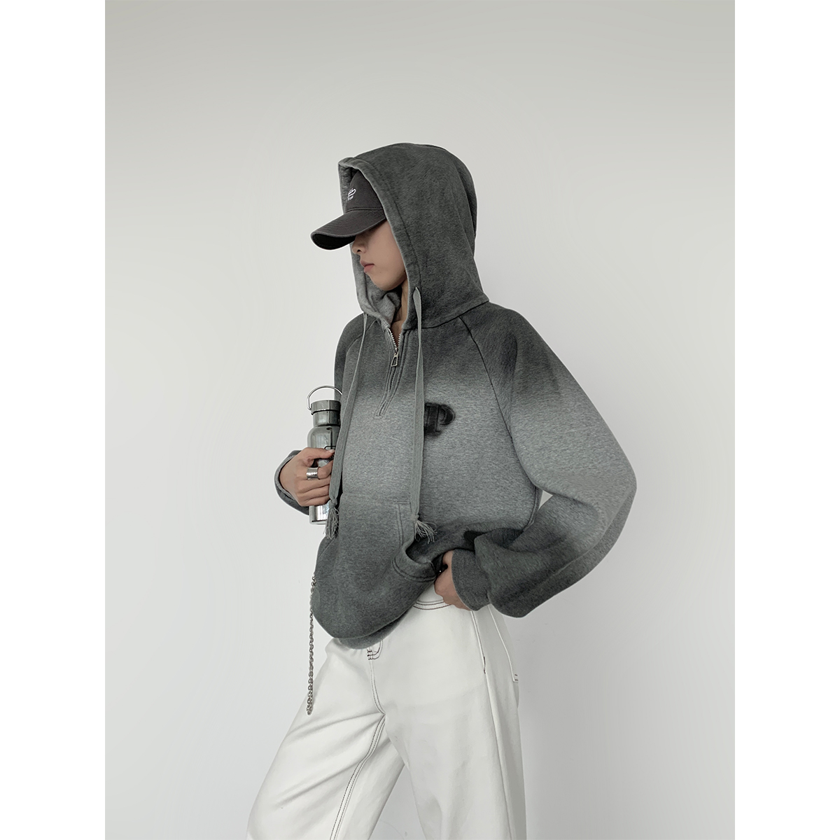 PAPERLLL辛间加绒加厚卫衣女秋冬2025新款连帽宽松套头粉色上衣