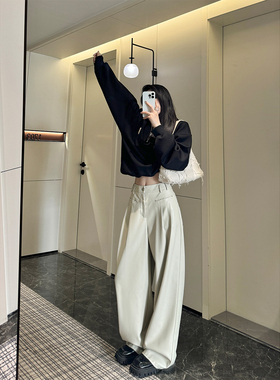 PAPERLLL辛间PU时尚直筒加绒皮裤女2025新款秋冬阔腿黑色高腰裤子