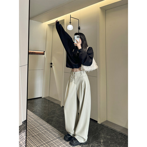 PAPERLLL辛间PU时尚直筒加绒皮裤女2025新款秋冬阔腿黑色高腰裤子