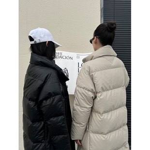 PAPERLLLPU皮黑色长款立领羽绒服女款2025年新款时尚洋气冬季外套