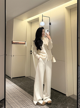 PAPERLLL辛间 松弛之界 白色羊毛毛呢阔腿裤女秋冬高腰直筒拖地裤