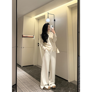 PAPERLLL辛间 松弛之界 白色羊毛毛呢阔腿裤女秋冬高腰直筒拖地裤